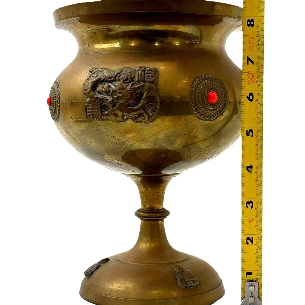 Vintage Chinese dragons Urn Vessel Sino Tibetan Buddhist Chalice Goblet Brass